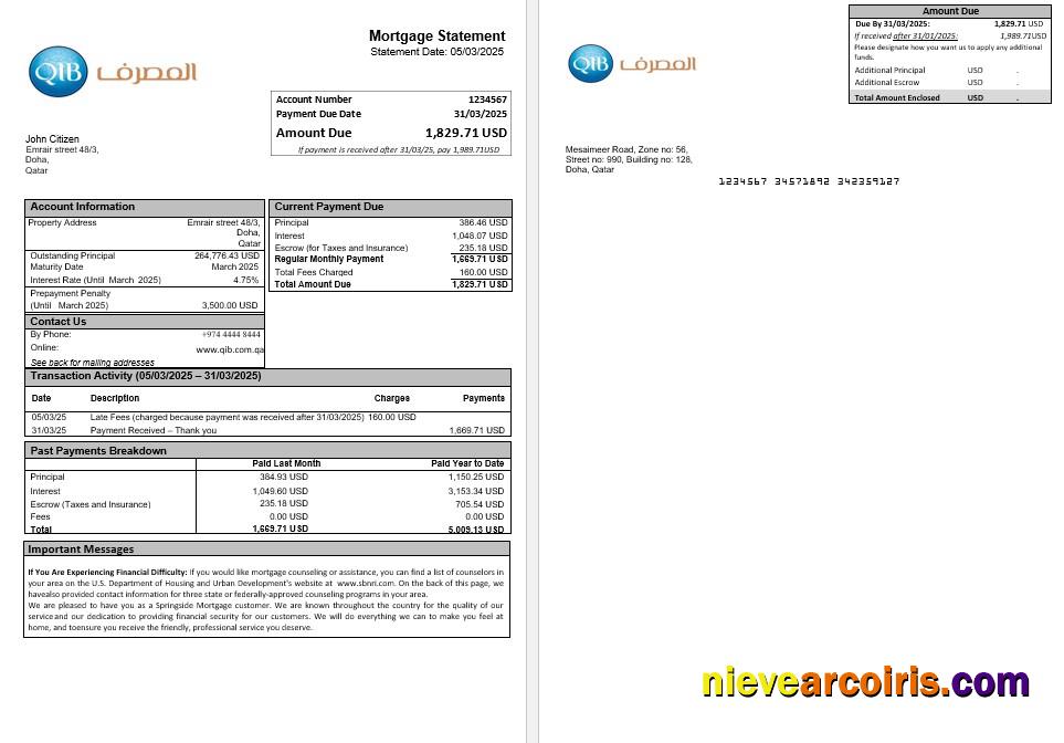 Qatar Islamic bank mortgage statement